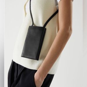 COS Black Leather Phone + Credit Card Crossbody